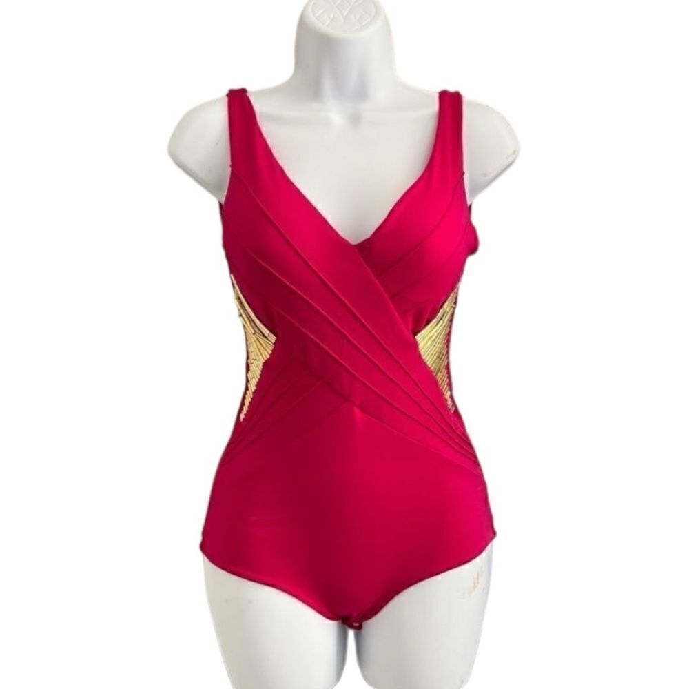 EXTRATORFERI Body suit Hot Pink Beaded Sides Classic Wear In  Size S